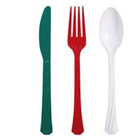 Tiger Chef Red Green White Christmas Flatware Party Supplies, Heavyweight Colored Plastic Silverware Includes 24 Forks, 24 Teaspoons, and 24 Knives (Christmas, 72)