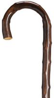 Walking Cane - Ladies crook handle, geunine Congo chestnut wood-scorched, with natural bark and natural taper, length ranges from 35" to 37" long with rubber tip, please specify length . Available in walnut and black. Also available in men's.