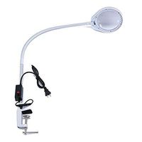 Holulo Long arm Bracket Clip Clipboard Magnifier with a Lamp Magnification Arm Length 80cm w/Desk LED Work Light Magnifying Glass (10X, White)