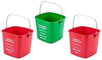 San Jamar KP97RD 3-Quart Red Kleen-Pail Container - 2 Buckets, San Jamar KP550GN Kleen-Pail Commercial Cleaning Caddy Only, Green - 1 Bucket
