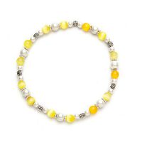 Cats Eye Yellow and White Magnetic Therapy Stretch Anklet (Size Large - 10")