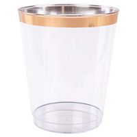 Plastic Disposable Cup 14 oz Tumblers (100 Pack) - Clear Drinkware with Rose Gold Rim Perfect for Weddings and Parties