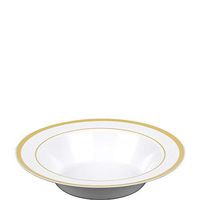ELEGANI Christmas Holiday Theme Party Supplies Tableware;White Gold-Trimmed Premium Plastic Bowls 10ct