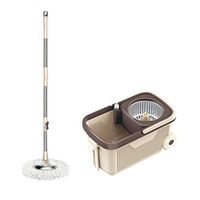 MOP Spinning and Bucket Cleaning Set Non-Slip with Roller Wheel Adjustable Hangable Khaki Head2