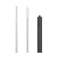 Telescopic Reusable Straws, Premium Stainless Steel Metal, Portable Drinking Straw with Travel Case&Cleaning Brush(Silver Straw,black)