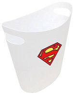 New! 2 Gallon Slim Style Wastebasket in a White Plastic Finish That Features Your Choice of a Novelty Theme Logo and a Free Trash Can Liner! (Superman Logo)
