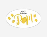 42ct, Going to Pop Stickers, Baby Shower Popcorn Stickers, 2.5 inches (368-3-YL-OV)