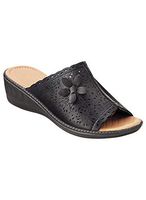 Carol Wright Gifts Flower Embellished Comfort Insole Wedge, Color Black, Size 11 (Medium), Black, Size 11 (Medium)