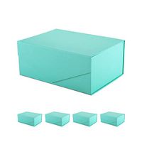 PACKHOME 5 Gift Boxes 9.5x7x4 Inches, Bridesmaid Boxes, Rectangle Collapsible Boxes with Magnetic Lids for Gift Packaging (Matte Turquoise, Grid Pattern）