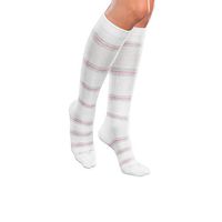 Core-Spun 20-30mmHg Moderate Graduated Compression Support Thin Line Knee High Socks (White-Grey & Pink Stripe, Medium)