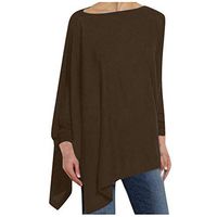 Women's Casual Crewneck Long Sleeve Oversized Sweatshirts Pullover Tunic Tops Loose Split T Shirt Blouses Side Cutout Brown