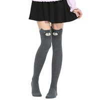 Baost Cute Cartoon Animal Pattern Tight Over Knee High Socks Soft Winter Warm Knee High Thigh Stockings Cotton Long Socks Leg Warmers for Women Girls Dark Grey