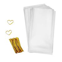 Cellophane Goody Bags 200 PCS Clear Cello Treat Bags Party Favor Bags for Bakery Cookies Candies Dessert with 200 PCS Metallic Twist Ties (4 by 9 Inch)