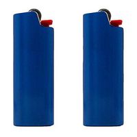 2 (Two) Brushed Metal Lighter Covers/Sleeves/Holders for Large BIC J6 lighters (Blue)