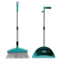 Fenrs Broom and Dustpan Set,Premium Long Handled Broom Dustpan Upright Standing Lobby Broom and Dust Pan Brush ComboCombination with A Scraping Brush Soft Hair Home Cleaning Tool
