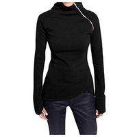 HIRIRI 2019 Winter Women's Turtleneck Long Sleeve Oblique Zipper Pullover Casual Loose Sweatshirt Solid Sporty Coat Black