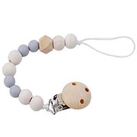 Modern Pacifier Clip for Baby - Natural Wood Beaded Chain Holder for Newborn - Infant Gift - Universal fit (Gray)