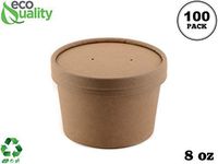 [100 Pack] 8 oz Disposable Kraft Paper Soup Containers with Vented LIDS - Half Pint Ice Cream Containers, Frozen Yogurt Cups, Restaurant, Microwavable, Take Out, Food Storage, Recyclable