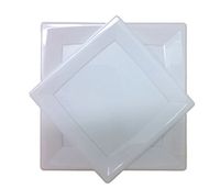 White Square Plates Disposable Plastic Dinner and Dessert Plastic Plates - 32 Pc. Dinnerware Set - Includes 16 10 Inch and 16 8 Inch Heavyweight Durable Elegant Wedding Party Plates.
