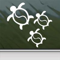 Turtle White Sticker Family (Honu Ohana) White Car Window Wall Macbook Notebook Laptop Sticker Graphic - Peel and Stick - Decorative Sticker