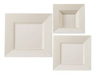 Table To Go ‘I Can’t Believe It’s Plastic’ 50-Piece Plastic Bowl Set | Square Collection | Heavy Duty Premium Plastic Plates for Wedding, Parties, Camping & More (Ivory)