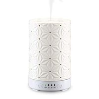 STAR MOON Aromatherapy Essential Oils Diffuser, Cool Mist Humidifier with Modern Printed Ceramic Cover and Night Light - White Bauhinia Printed Pattern