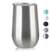 Stemless Wine Glass Tumbler 16 oz Stainless Steel Double Wall Vacuum Insulated Wine Cup with Lid Travel Friendly (1 Pack, Stainless Steel)