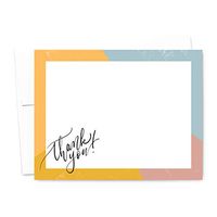 Modern Pink, Blue, Orange and Yellow Painted Thank You Note Cards with Modern Calligraphy, Includes White Envelopes (A2-4.25" x 5.5") (10)