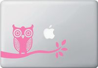 Owl on Tree Branch - Design 1 - Macbook or Laptop Decal Sticker (Color Variations Available) (8.75"w x 4.5"h) (PINK)