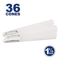 Elements 36 1 1/4 Rice Cones - W Gallery Box - Ultra Thin 1.25 84mm Pre Rolled Cones, 26mm Filter Tips, Natural White Unbleached Unrefined Rolling Papers, Bulk Pack Bundle
