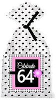 CakeSupplyShop Item#PGB-065 Happy 64th Birthday Pink w. Black Polka Dot Party Favor Bags with Ties -12pk