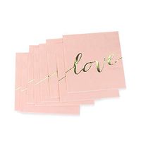 Pink Luncheon Paper Napkins Stamped with Sparkle Gold LOVE Letters - Folded 6.5 x 6.5 inch/Unfolded 13 x 13inch for Wedding, Bridal/Baby Shower, Dinner Party, Birthday Party (48 Count)