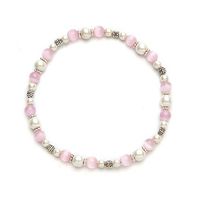 Cats Eye Pink and White Magnetic Stretch Anklet (9")