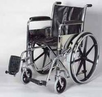 Wheelchair - 18 inches wide. This Fixed arm Wheel chair has Padded fixed arm rests, Detachable swing away footrests, Weight capacity: 250 lbs. This Dual Wheelchair has a heavy duty liners in the back and seat prevents fabric from stretching.