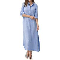 Plus Size Dresses,Women's Kaftan Cotton Long Sleeve Plain Casaul Oversized Maxi Long Shirt Dress Blue