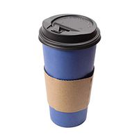 Lot45 20 Ounce Disposable Coffee Cups with Lids and Sleeves 100-Pack - Blue Paper Coffee Cups, Black Lids, Kraft Sleeves