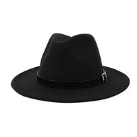 Aniywn Men & Women Vintage Top Hat Wide Brim Floppy Hat Fedora Hat with Belt Buckle (Black)
