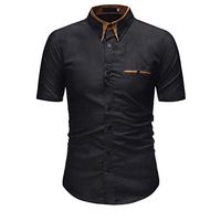 Chouron Men Slim-Fit Shirt Button Down Point Collar Shirt Short Sleeve Dress T-Shirt Summer Business Blouse for Teens(XXL,Black)