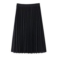 Theoylos Women's A-Line Maxi Skirt Solid Color Pleated Midi Party Skirt High Waist Long Fit Skirts Black