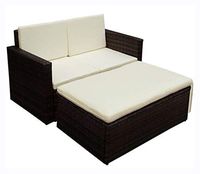 Outdoor Furniture Set, 2 Piece Garden Lounge Set with Cushions Poly Rattan Brown