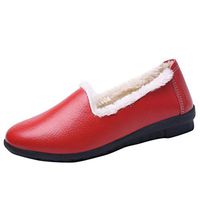 Veodhekai Women Cotton Shoes Flats Soft Bottom Peas Shoes Fashion Loafers Plus Velvet Flat Warm Shoes Home Cute Red