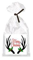 Gold Merry Christmas Deer Antlers Party Favor Bags with Ties - 12pack