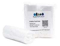 Plasticplace 6 Gallon Trash Bags │ 6 Microns │ Clear Garbage Can Low Density Liners │ 20" x 22" (100 Count)