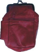 Red Lamb Skin Leather Cigarette Case with 2 Zipper Pouches and Lighter Holder