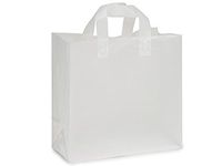 Pack Of 25, Market Size 12 x 6 x 12" Solid Clear Frosted Plastic 3 Mil Shopping Bags W/6 Mil Handle