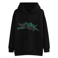 HNTDG Women Autumn Winter Casual Long Sleeve Printed Hooded Sweatshirt Tops Blouse Black