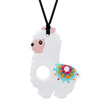 Sensory Chew Necklace for Boys and Girls - Oral Motor Aids Silicone Chewy Pendant Jewelry for Autism ADHD SPD Teething Biting with Special Needs Kids Adults - Llama Chewies Toys (White)