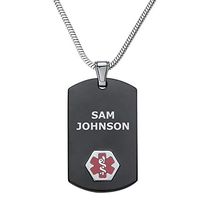 Divoti Deep Custom Laser Engraved Stainless Steel Medical Alert Necklace for Men, Chic Black & Silver Medical ID Necklace, Medical Dog Tag w/Free Engraving 24 Snake Chain-TP Red