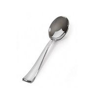 Fineline Settings 6044-X, Silver Secrets Plastic Heavyweight Spoons, Disposable Catering Cold Hot Food Take Out Spoons, 24-Piece Pack