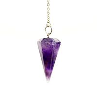 Divination Pendulum Made of Natural Violet Amethyst Crystal for Dowsing Chakra Reiki. Pointed with Chain and Jewelry Pouch